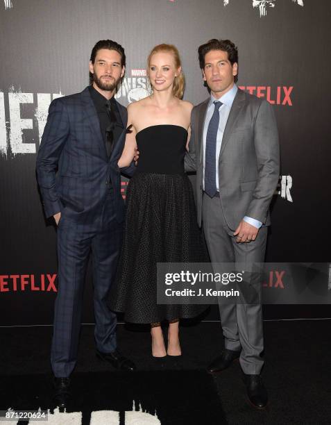 Ben Barnes, Deborah Ann Woll and Jon Bernthal attend the "Marvel's The Punisher" New York Premiere on November 6, 2017 in New York City.