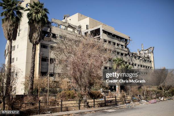 The destroyed Salam Hospital is seen on November 5, 2017 in Mosul, Iraq. Salam Hospital, Mosul's main hosptal was the scene of heavy fighting and was...