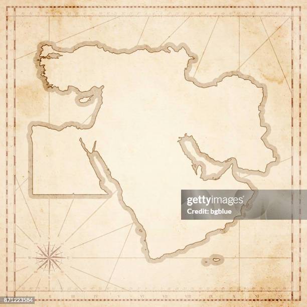 middle east map in retro vintage style - old textured paper - old map of middle east stock illustrations