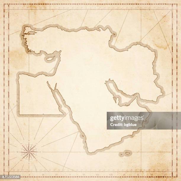 middle east map in retro vintage style - old textured paper - turkey country outline stock illustrations