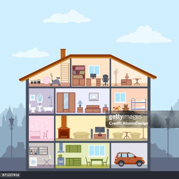 stockillustraties, clipart, cartoons en iconen met huis interieur - trunk furniture