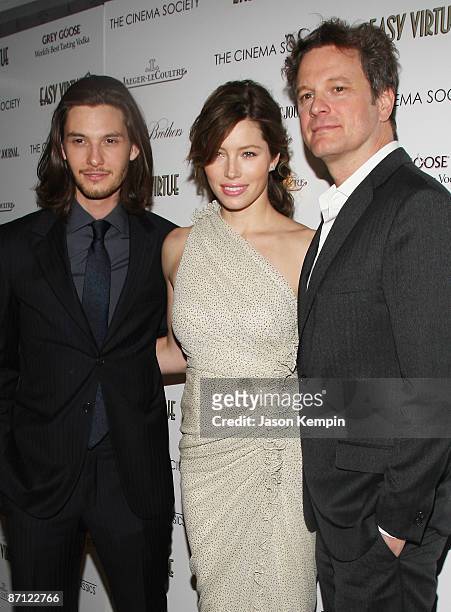 Actors Ben Barnes, Jessica Biel and Colin Firth attend a screening of "Easy Virtue" hosted by The Cinema Society and The Wall Street Journal with...