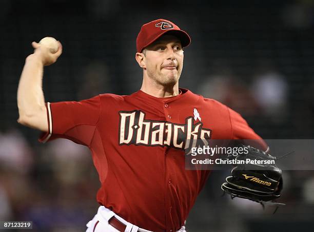 Starting pitcher Max Scherzer of the Arizona Diamondbacks pitches against the Washington Nationals during the major league baseball game at Chase...