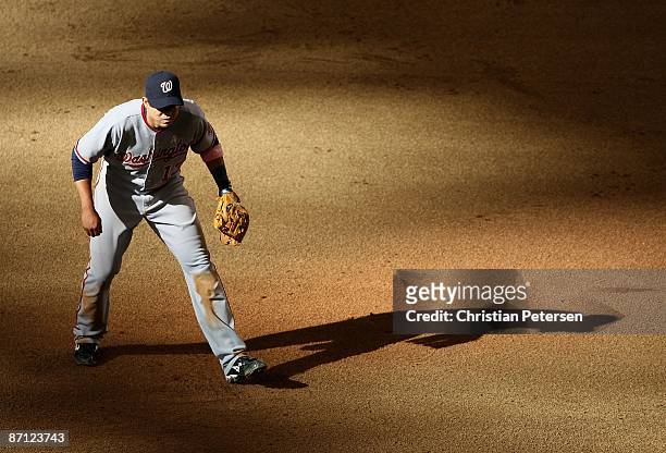 Infielder Alex Cintron of the Washington Nationals in action during the major league baseball game against the Arizona Diamondbacks at Chase Field on...