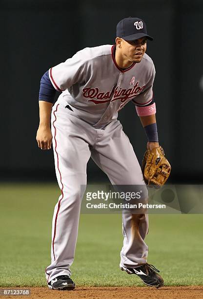 Infielder Alex Cintron of the Washington Nationals in action during the major league baseball game against the Arizona Diamondbacks at Chase Field on...