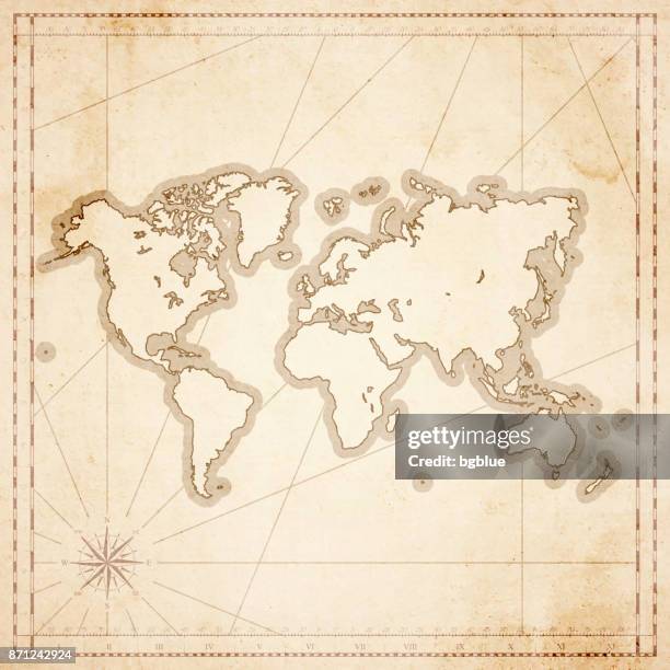World Map In Retro Vintage Style Old Textured Paper High-Res