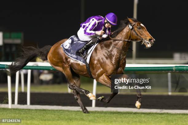 Joseph O'Brien riding St Nicholas Abbey wins the Dubai Sheema Classic Presented By Longines during the Dubai World Cup race day at the Meydan...