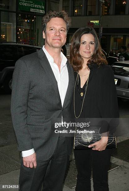 Actor Colin Firth and wife Livia Giuggioli attend a screening of "Easy Virtue" hosted by The Cinema Society and The Wall Street Journal with...