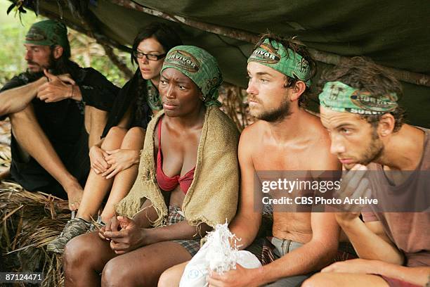 Benjamin "Coach" Wade, Erinn Lobdell, Taj Johnson-George, John "JT" Thomas Jr. And Stephen Fishbach, during the thirteenth episode of SURVIVOR:...