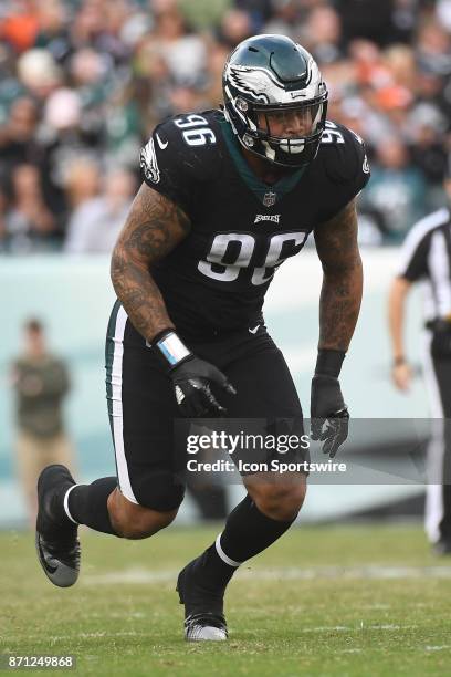 Philadelphia Eagles defensive end Derek Barnett defends during a NFL football game between the Denver Broncos and the Philadelphia Eagles on November...