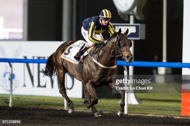 Kieren Fallon riding Krypton Factor wins Dubai Golden Shaheen during the Dubai World Cup race day at the Meydan racecourse on March 31, 2012 in...