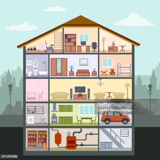 house interior - house cross section stock illustrations