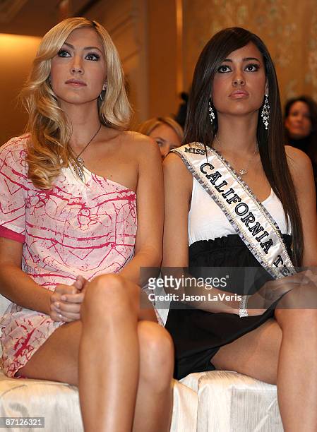 Miss Teen USA Tami Farrell and Miss California Teen USA Chelsea Gilligan attend the Miss California USA Pageant press conference at the Peninsula...