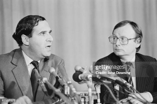 Conservative MPs Leon Brittan and John Selwyn Gummer at the Conservative Party Conference in Brighton, October 1984.