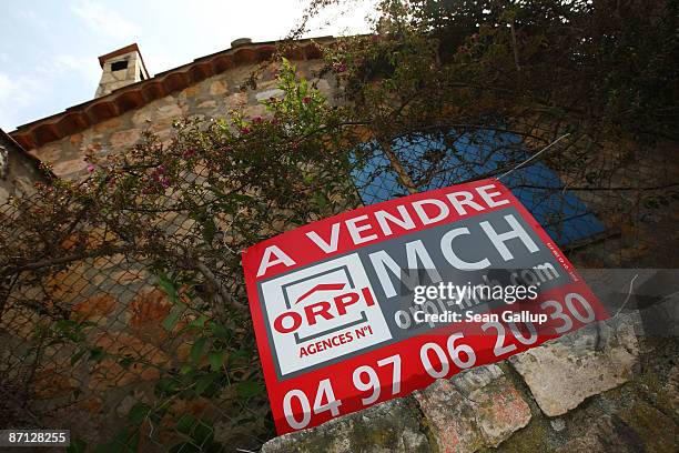 Villa and property stand for sale in an upscale Cannes neighborhood one day prior to the opening of the Cannes International Film Festival on May 12,...