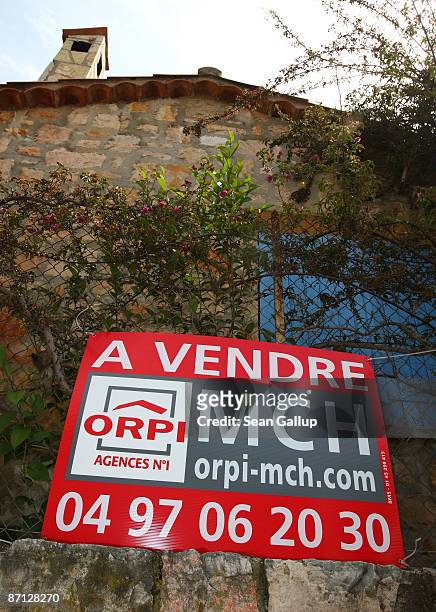 Villa and property stand for sale in an upscale Cannes neighborhood one day prior to the opening of the Cannes International Film Festival on May 12,...