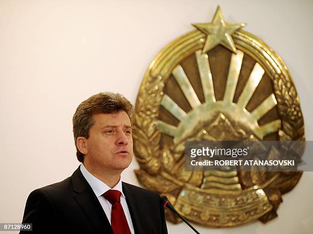 New Macedonian President Gjorge Ivanov addresses a press conference in the new president's residence in Skopje May 12, 2009. Macedonia's new...