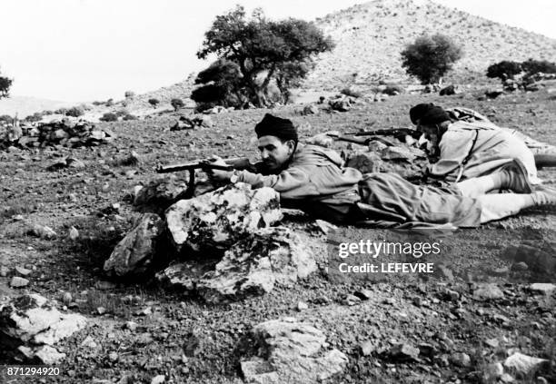 Moroccan moujaïdines of Aït Bamrane tribe take over a Spanish post on the edge of the Ifni enclave, on December 4, 1957 during the Ifni War. The Ifni...
