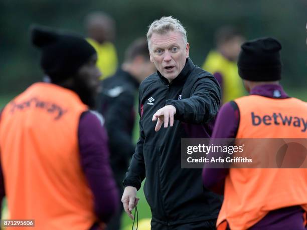 David Moyes the new West Ham United manager during a team training session at Rush Green on November 7, 2017 in Romford, England.