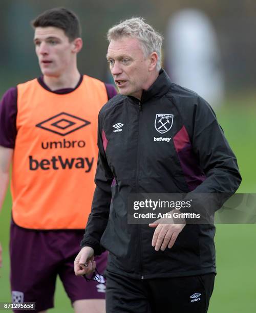 David Moyes the new West Ham United manager during a team training session at Rush Green on November 7, 2017 in Romford, England.