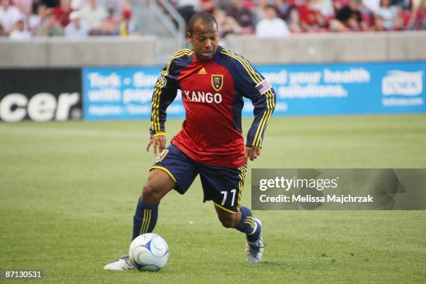 Andy Williams of Real Salt Lake kicks the ball against the Los Angeles Galaxy at Rio Tinto Stadium on May 06, 2009 in Sandy, Utah.