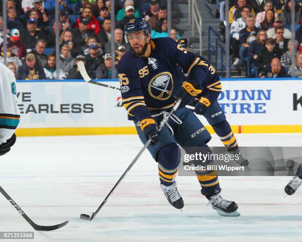 Justin Bailey of the Buffalo Sabres skates during an NHL game against the San Jose Sharks on October 28, 2017 at KeyBank Center in Buffalo, New York.