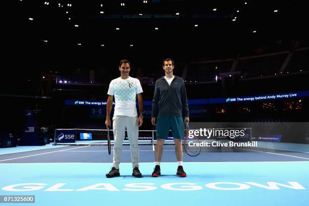 Andy Murray and Roger Federe pose for a photo during Andy Murray Live at The Hydro on November 7, 2017 in Glasgow, Scotland.