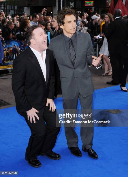 Ricky Gervais and Ben Stiller attend the world premiere of 'Night at the Museum 2' at Empire Leicester Square on May 12, 2009 in London, England.