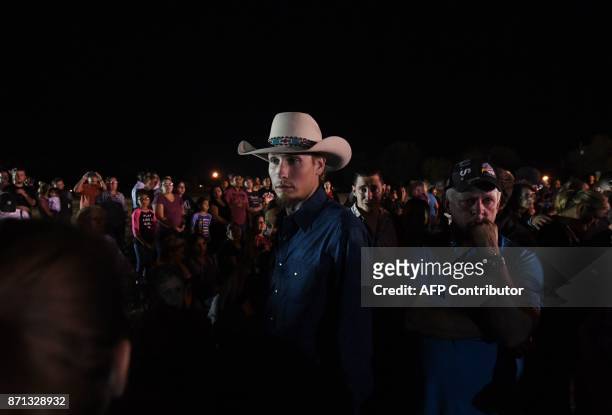 Johnnie Langendorff, one of the two men who chased after suspected killer Devin Kelley, looks on during a vigil in Sutherland Springs, Texas on...
