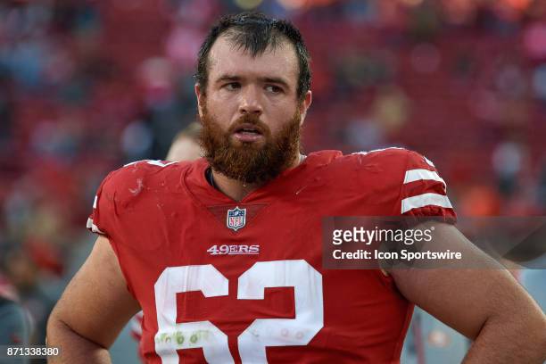 San Francisco 49ers offensive tackle Erik Magnuson looks on during an NFL game between the Arizona Cardinals and the San Francisco 49ers on November...