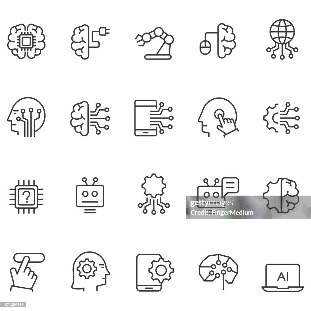 Artificial intelligence icons set