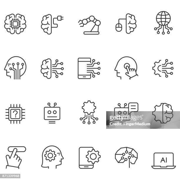 artificial intelligence icons set - digital stock illustrations