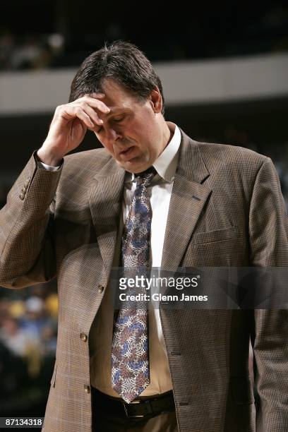 Head coach Kevin McHale of the Minnesota Timberwolves looks down during the game against the Dallas Mavericks on April 13, 2009 at the American...