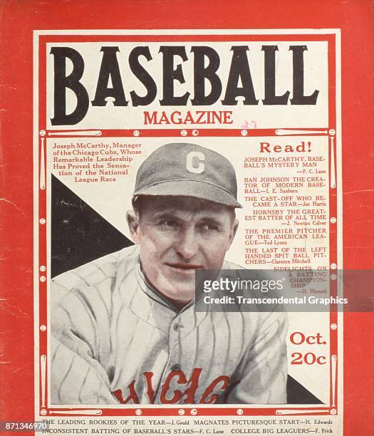 Baseball Magazine features a photograph of Chicago Cubs manager Joe McCarthy , October 1927.