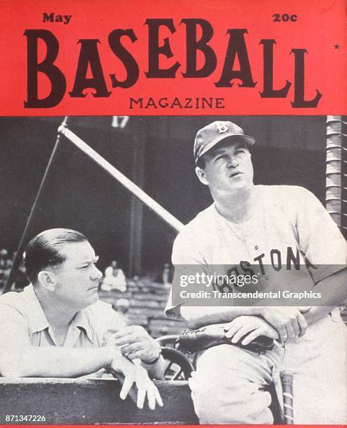 Baseball Magazine features a photograph of Boston Red Sox team owner Tom Yawkey and manager Joe Cronin , May 1945.
