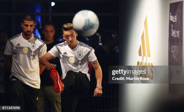 Mesut Oezil and Sami Khedira attend the presentation of the new adidas Germany kit for the 2018 FIFA World Cup Russia at The Base on November 7, 2017...