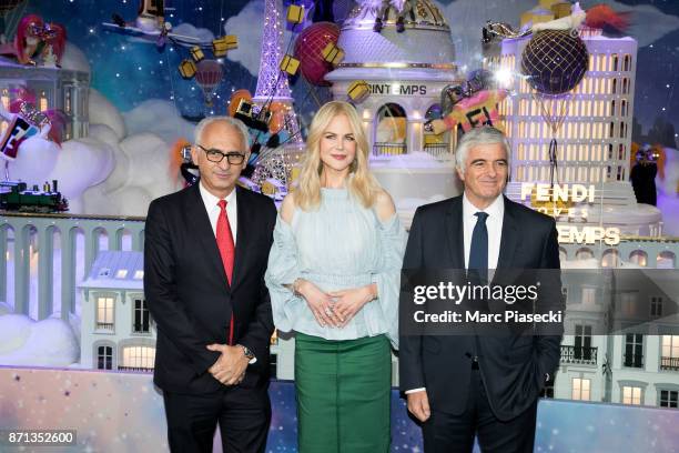 Of 'Printemps - LSA' Paolo De Cesare, actress Nicole Kidman and Deputy Chief Executive Officer of LVMH, Antonio Belloni attend the 'Le Printemps'...