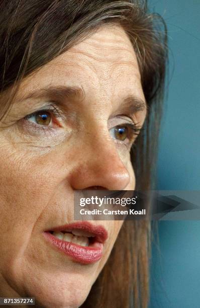 Co-chairwoman Katrin Goering-Eckardt of The Greens party, talk during the second phase of coalition negotiations at the Reichstag on November 7, 2017...