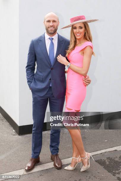Rebecca and Chris Judd pose at the Melbourne Cup Carnival on November 7, 2017 in Melbourne, Australia. PHOTOGRAPH BY Chris Putnam / Future Publishing