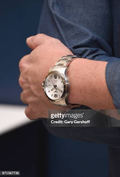 Andre Agassi, watch detail, attends the launch of Longines Master Collection Watch at Macy's Herald Square on November 7, 2017 in New York City.