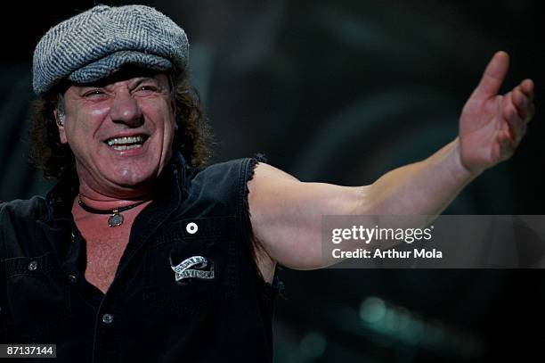 Brian Johnson of AC/DC performs live in concert during their "Black Ice" Tour at the Rogers Centre on November 7, 2008 in Toronto, Canada.