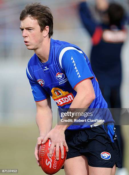 Liam Picken of the Bulldogs in action during a Western Bulldogs AFL training session at Whitten Oval on May 13, 2009 in Melbourne, Australia.