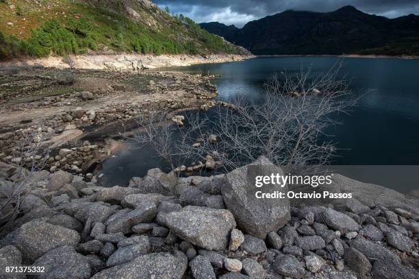 General view of Vilarinho das Furnas with the low water level on November 7, 2017 in Terras de Bouro, Portugal. In 1972 the 2000 year old village of...