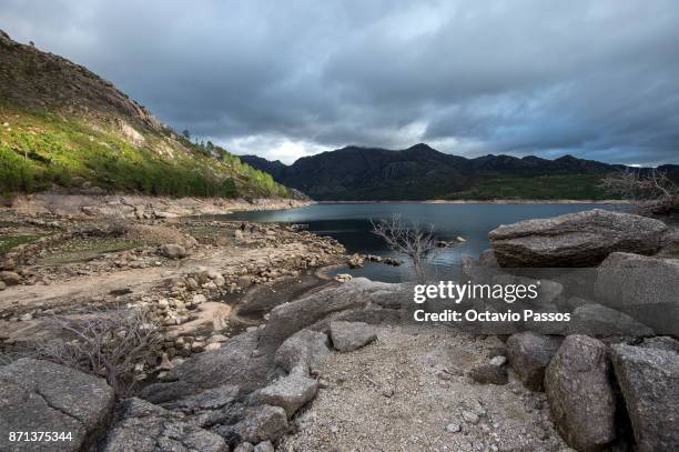 General view of Vilarinho das Furnas with the low water level on November 7, 2017 in Terras de Bouro, Portugal. In 1972 the 2000 year old village of...