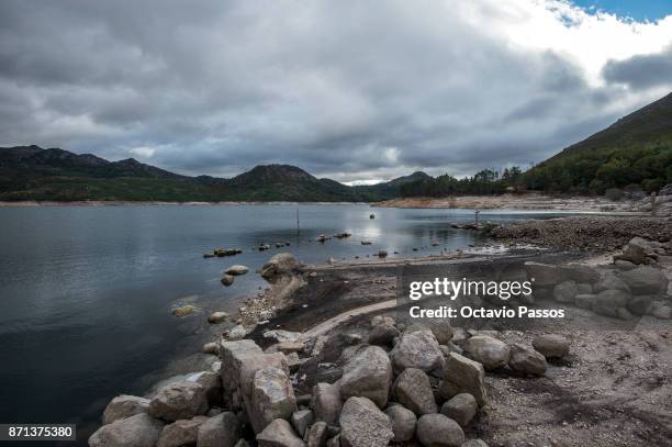 General view of Vilarinho das Furnas with the low water level on November 7, 2017 in Terras de Bouro, Portugal. In 1972 the 2000 year old village of...