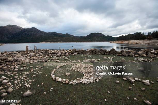 General view of Vilarinho das Furnas with the low water level on November 7, 2017 in Terras de Bouro, Portugal. In 1972 the 2000 year old village of...
