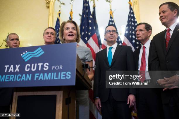 Sen. Shelley Moore Capito, R-W.Va., speaks during a news conference in the Capitol where GOP senators said families and small businesses would...