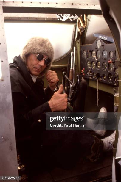 Hunter Thompson aka Hunter S Thompson aka Gonzo Journalist at his ranch sitting in his Link Trainer on October 12, 1990 in Woody Creek, Aspen,...