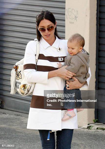 Erica Packer, wife of businessman James Packer and their infant child, Indigo Packer out and about with friends in Bondi Beach on May 13, 2009 in...