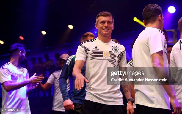 German National Football Team Player Toni Kroos attends the presentation of the 2018 FIFA World Cup Russia Adidas jersey at The Base on November 7,...